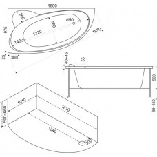 Акриловая ванна Bas Сагра 1600х1000 левая на каркасе
