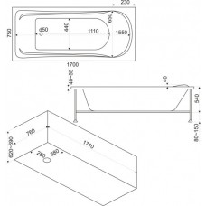 Акриловая ванна Bas Мальта 1700х750 на каркасе