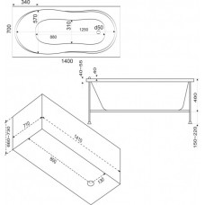Акриловая ванна Bas Тесса 1400х700 без г/м