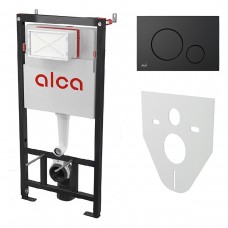 Set: Инсталляция Alcadrain с двойной кнопкой смыва черный матовый + звукоизоляционная плита
